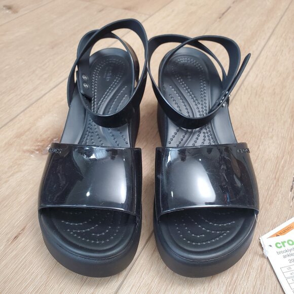 Crocs Brooklyn High Shine Ankle Strap Womens Wedge Black US Size 7 Shiny Heel - Picture 4 of 12